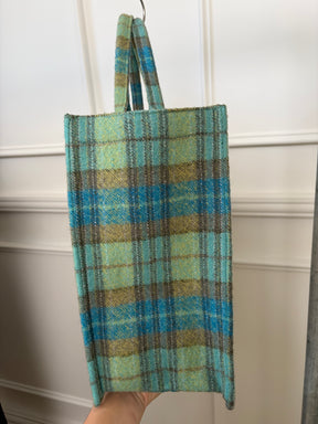 Sandro Blue and Green Plaid Tote Bag