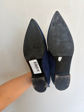 Miu Miu Navy Suede Pointed Ankle Boots, 37