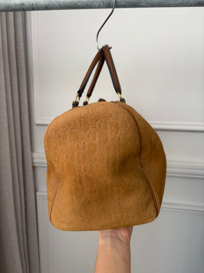 Dior Tan Nubuck Oblique Monogram Embossed Boston Bag