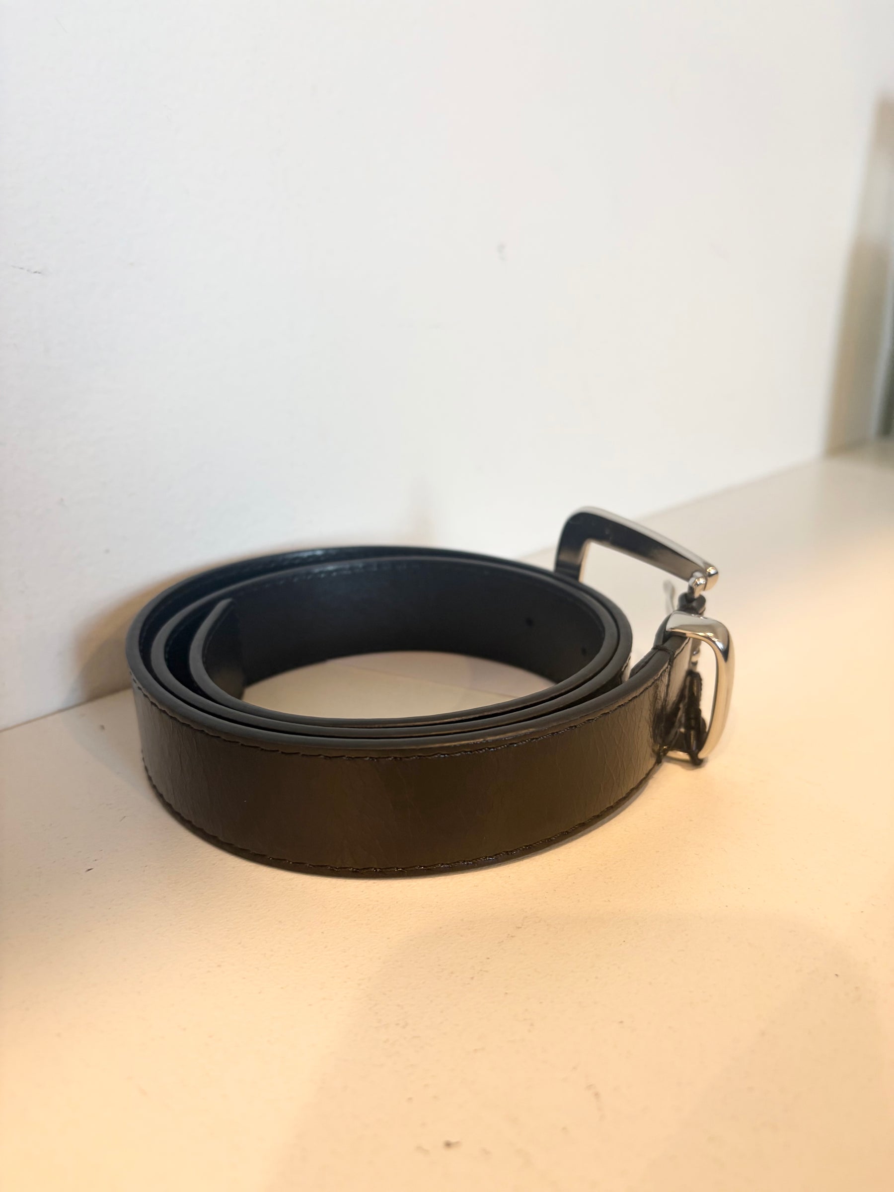 Maje Black Leather Belt with Silver Buckle, 1