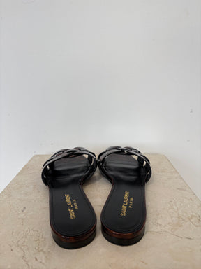 YSL Tribute Slip-On Sandals In Tortoise Shell, 38.5