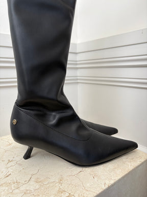 Anine Bing Black Leather Pointed Knee High Boots, 37