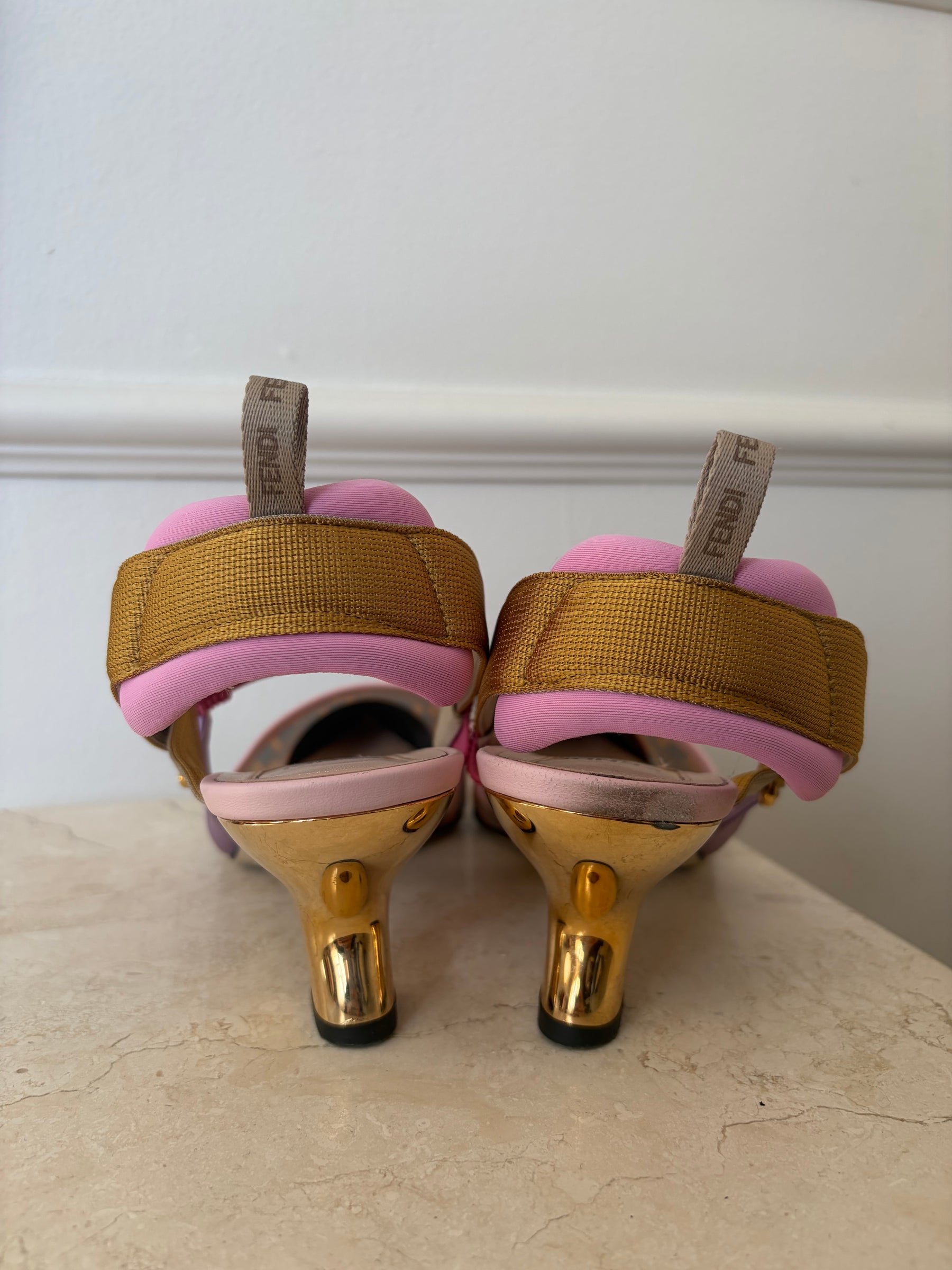 Fendi Brown monogram and Pastel Colibri Slingback Heels, 40