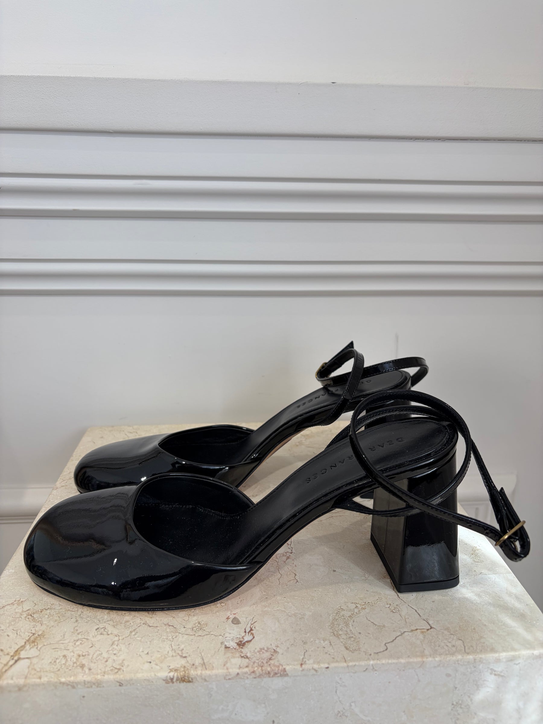 Dear Francis Harlow Black Patent Pumps With Ankle Strap, 40