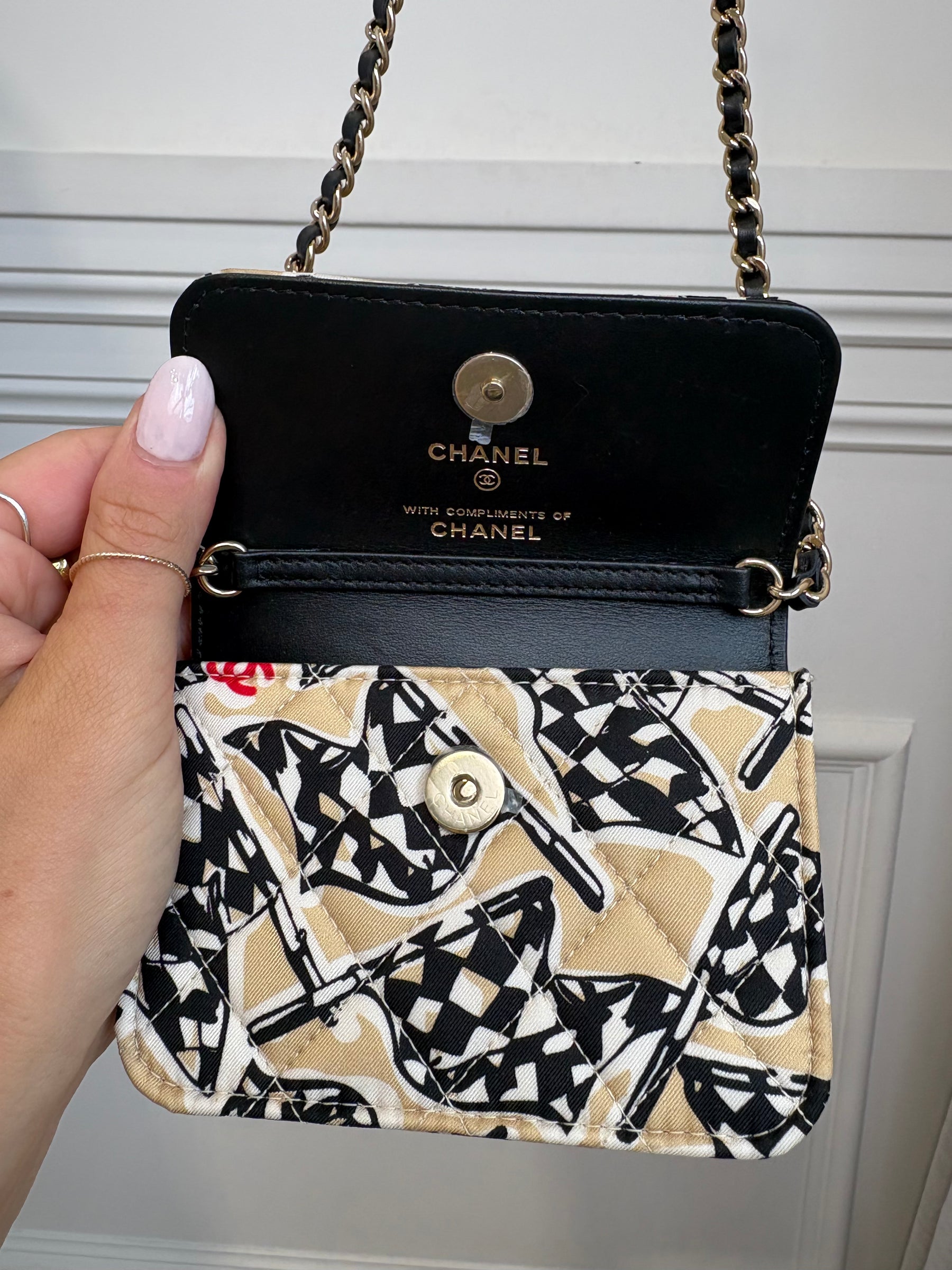 Chanel Chanel Black White and Beige Flag Print Mini Bag