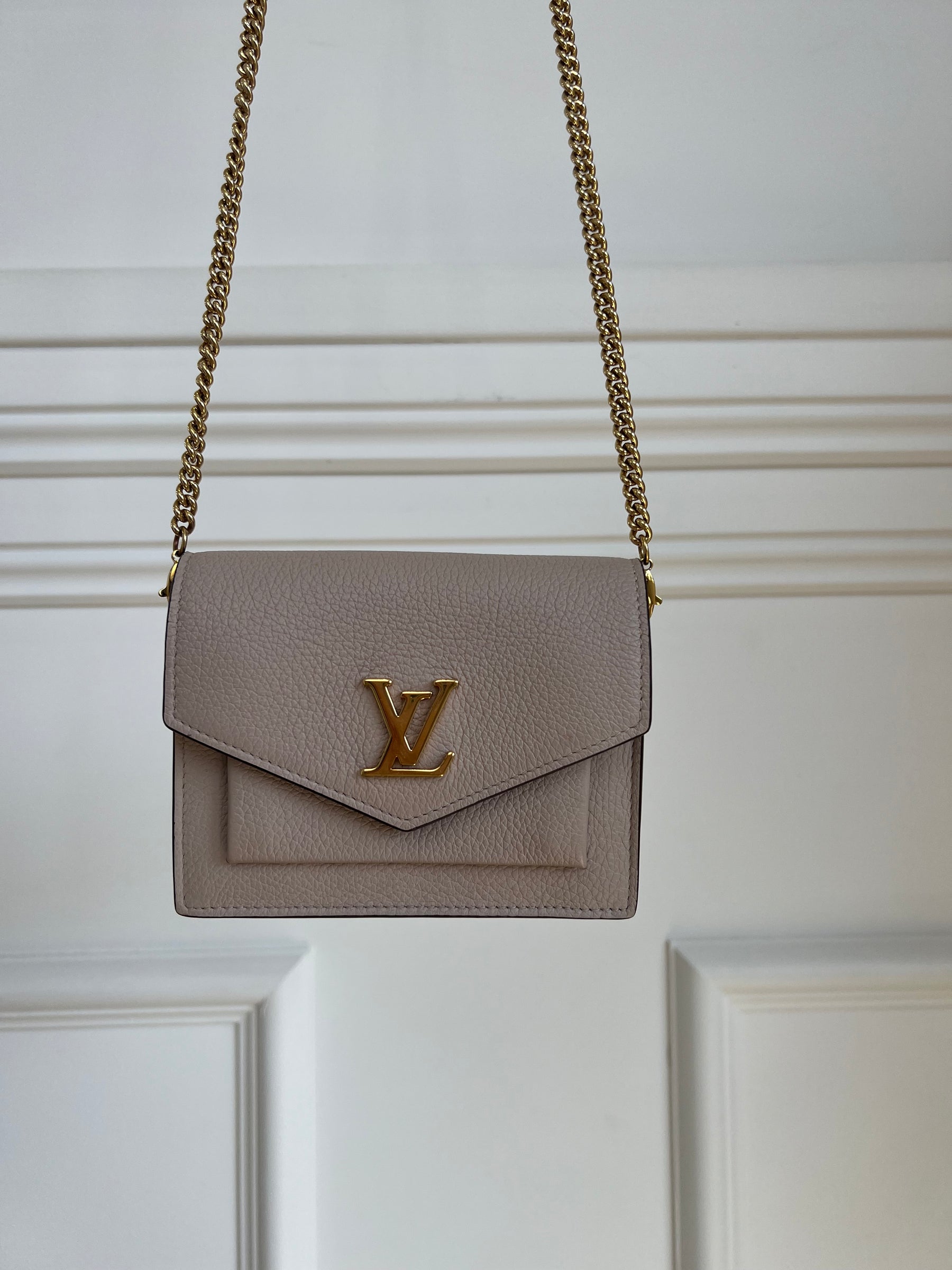 Louis Vuitton Taupe Leather Logo Mini MyLockMe Chain Pochette Bag