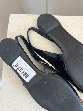 Balenciaga Black Patent Leather Slingback Flats, 39.5