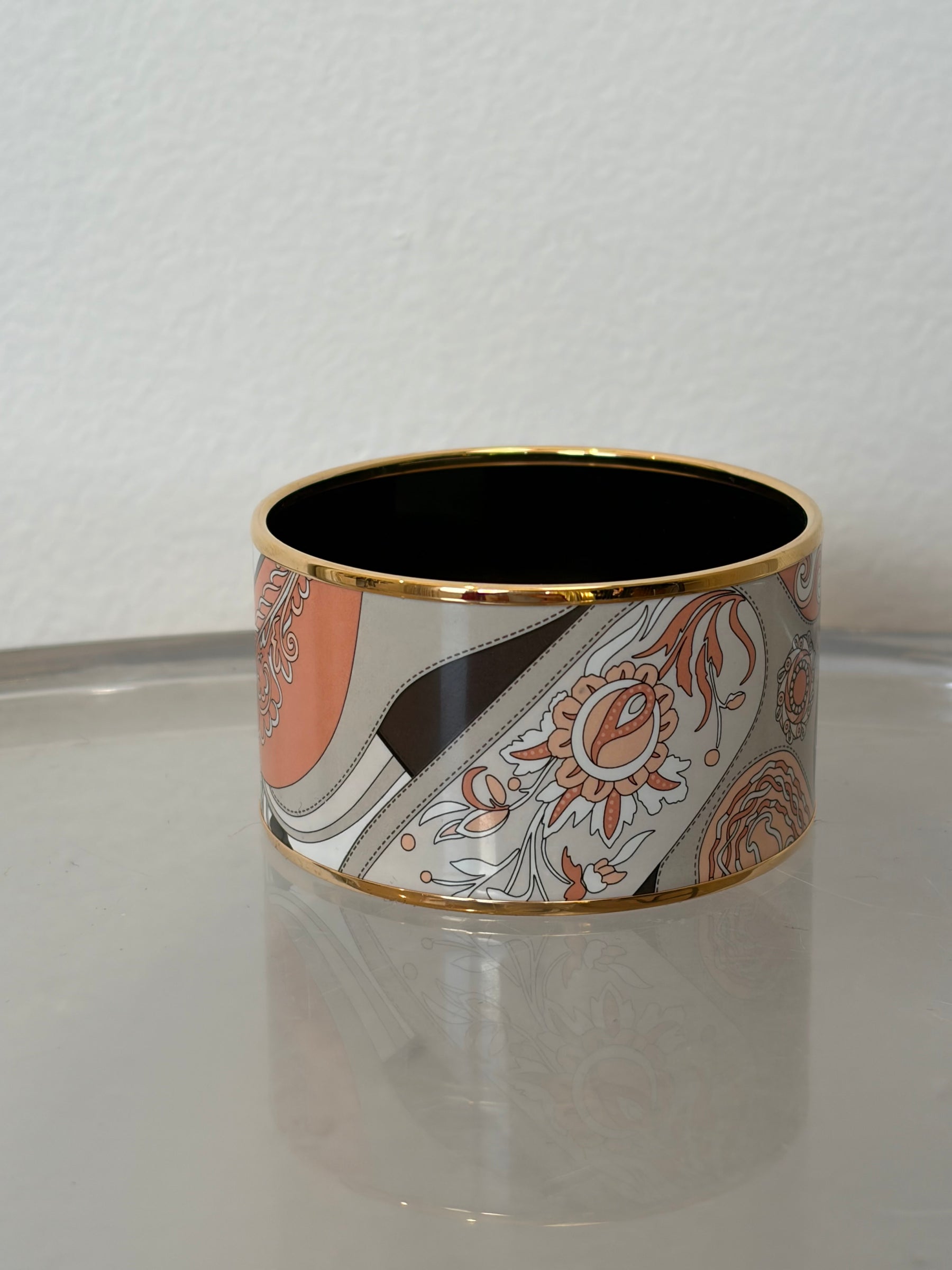 Hermès Floral and Paisley Enamel Wide Bracelet with Rose Gold, XS