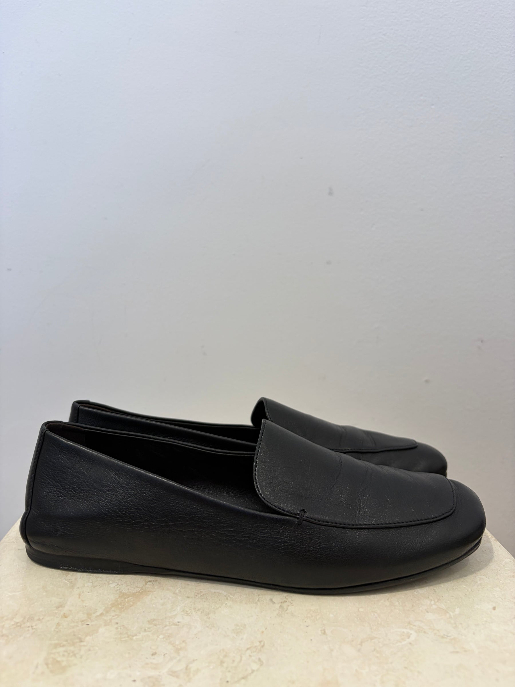 Khaite Monroe Square Toe Loafers in Black, 39