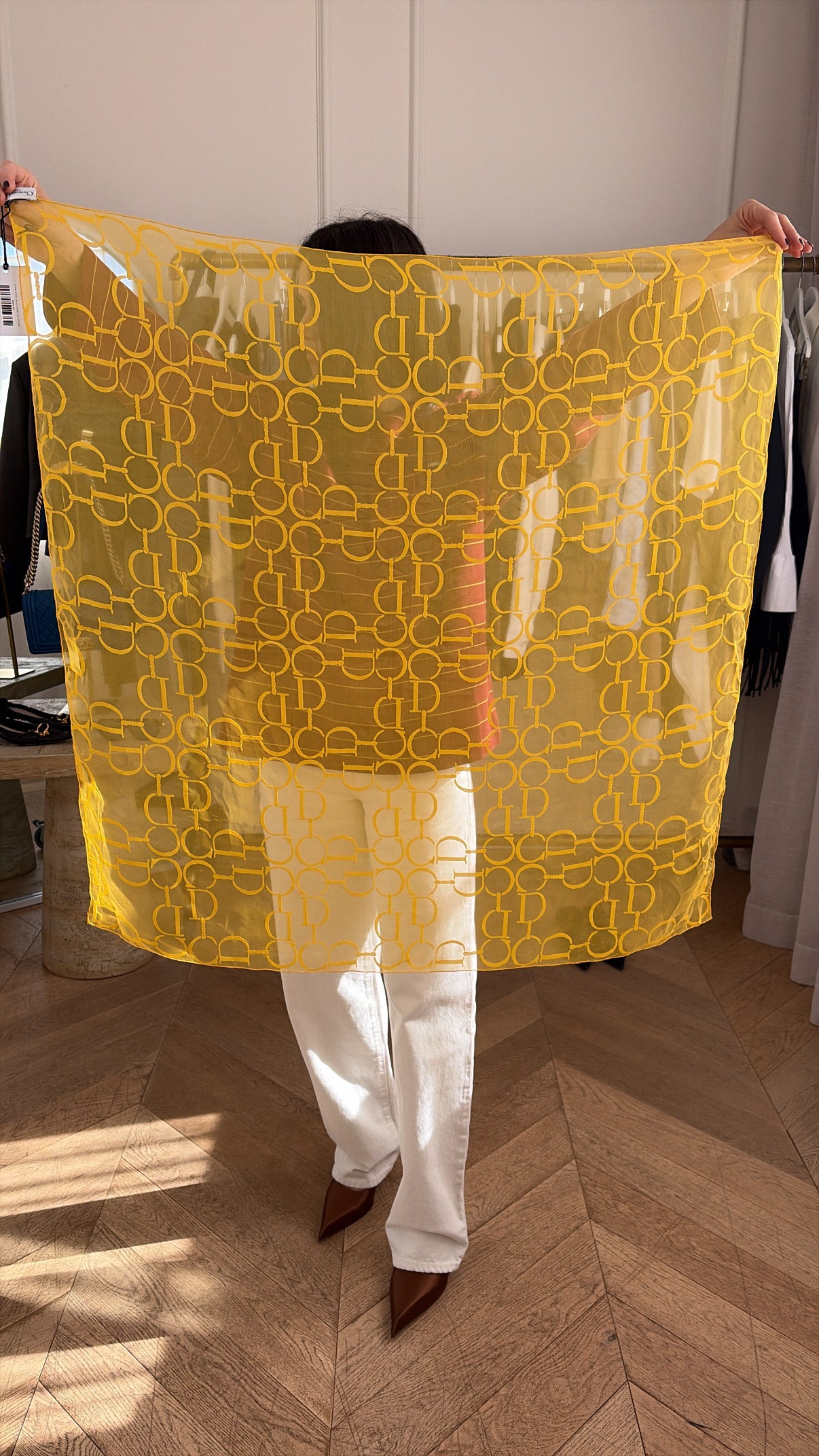 Dior Yellow Sheer Silk Logo Scarf