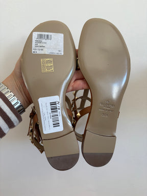 Valentino Garavani Tan Leather Rockstud Caged Sandal, 36.5