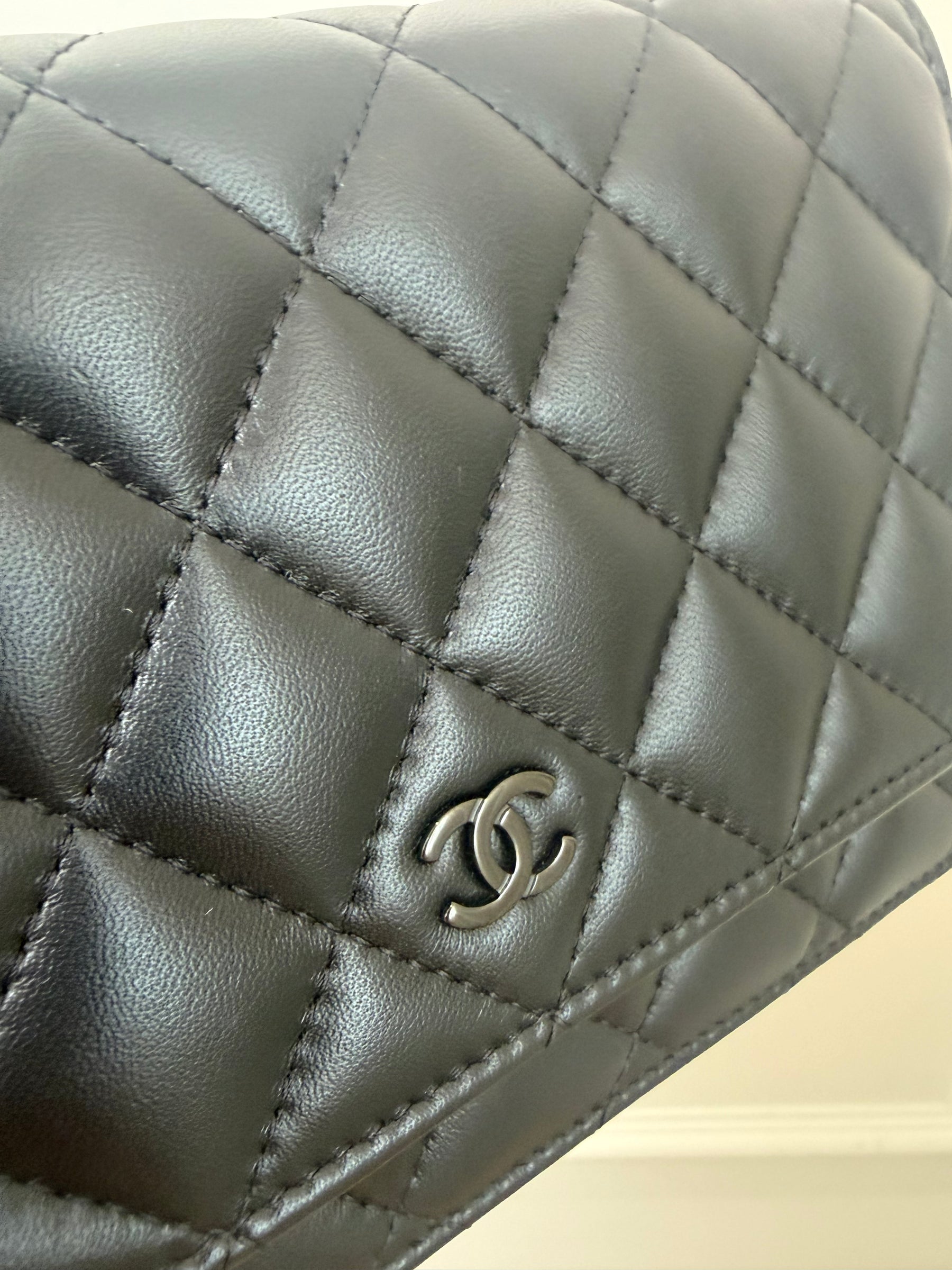 Chanel Black Lambskin Leather Wallet on Chain with Black Hardware