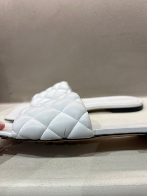 Bottega Veneta White Padded Lido Leather Slides, 39