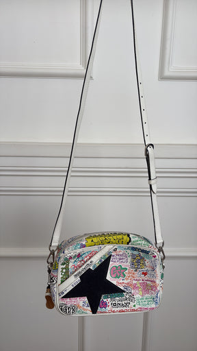 Golden Goose White Leather Graffiti Print Camera Bag