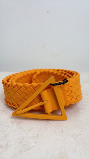 Bottega Veneta Orange Intracciato Rubber Belt, 42