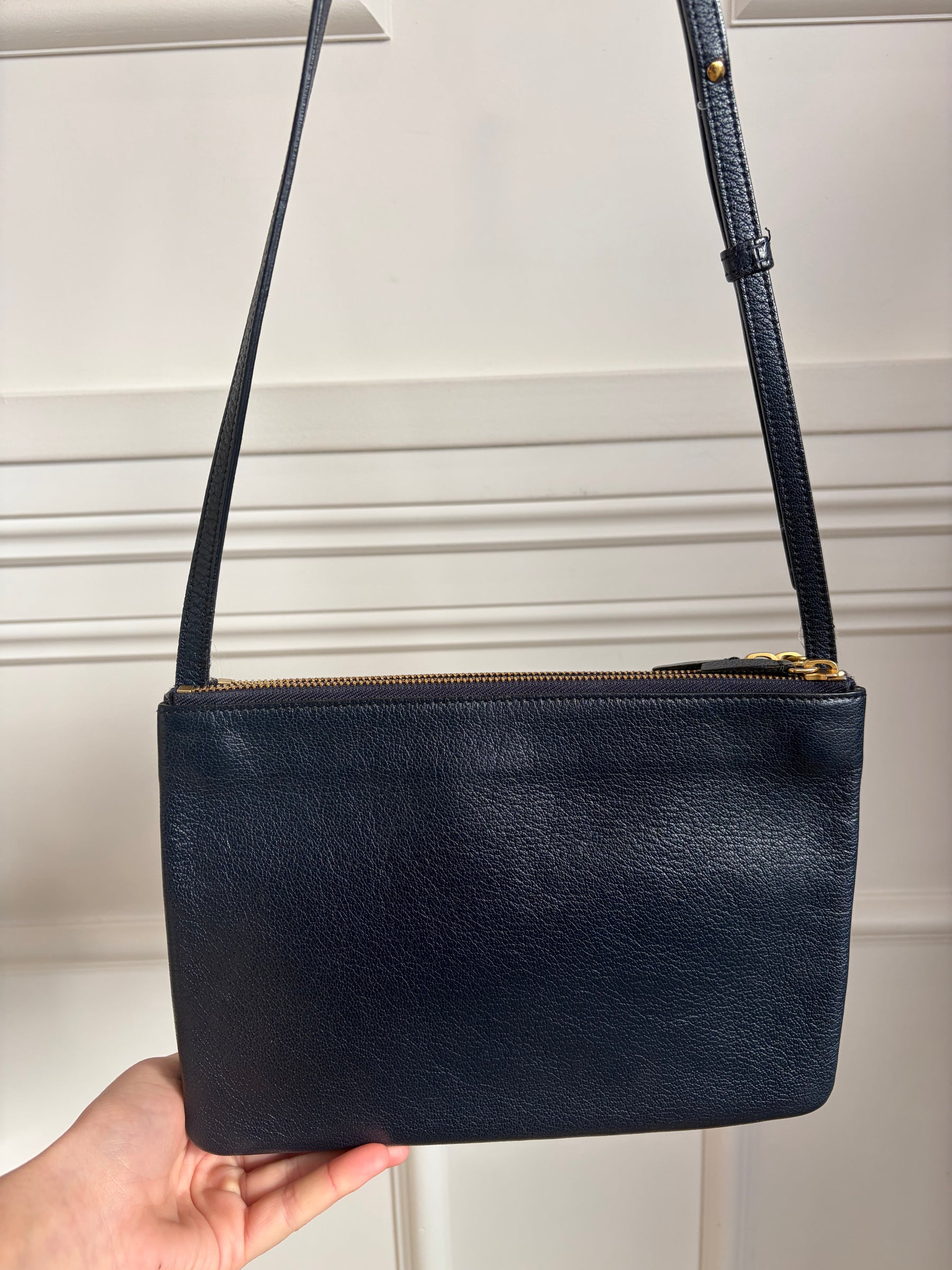 Celine Navy Leather Trio Bag