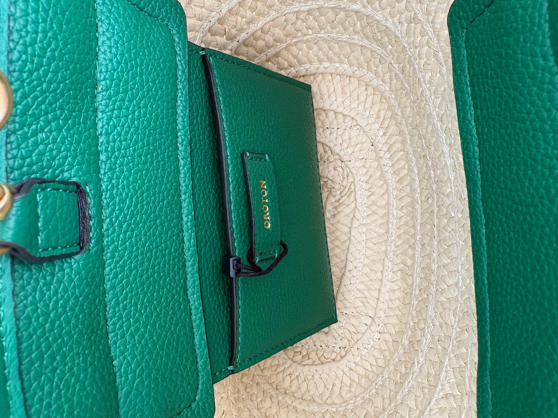 Oroton Camille Straw Small Tote Natural And Green