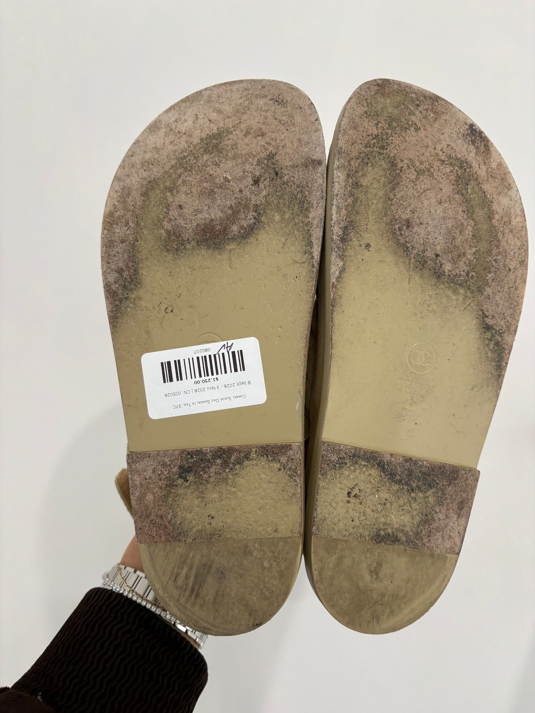 Chanel Suede Dad Sandal In Tan, 37C