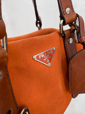 Prada Orange Suede and Brown Leather Bowling Bag