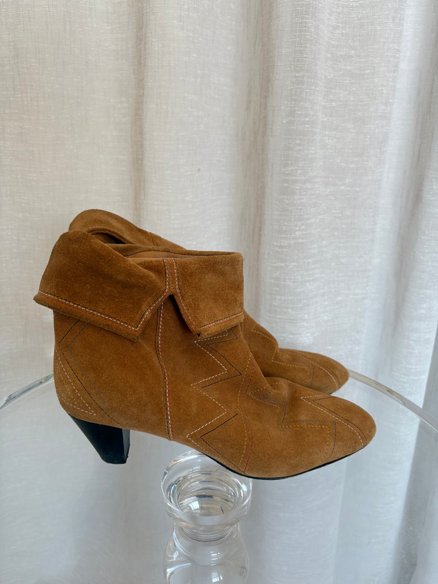 Isabel Marant Tan Suede Multi Top Stitch Ankle Boots, 40