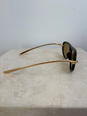 Bottega Veneta Black Frame Yellow Lens Knot Arm Sunglasses