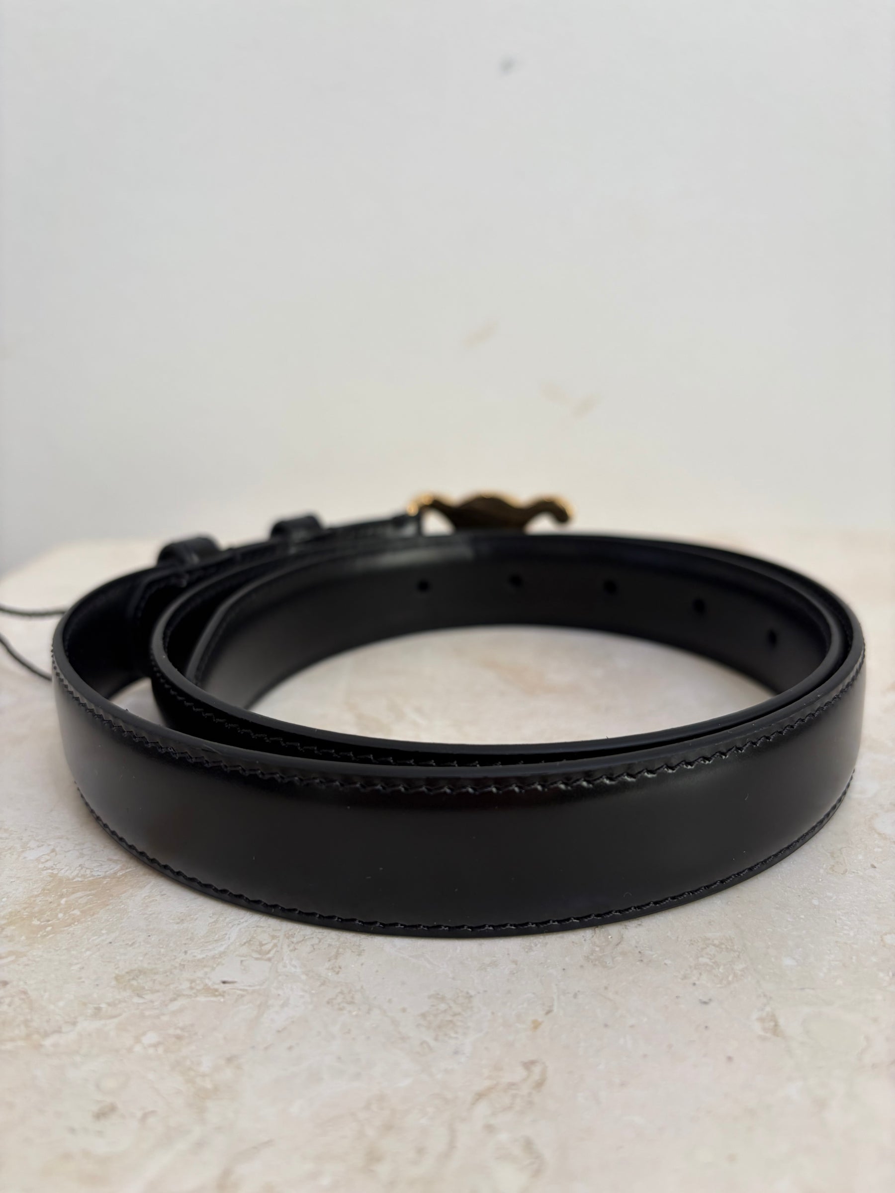 Celine Black Leather Triomphe Belt, 80