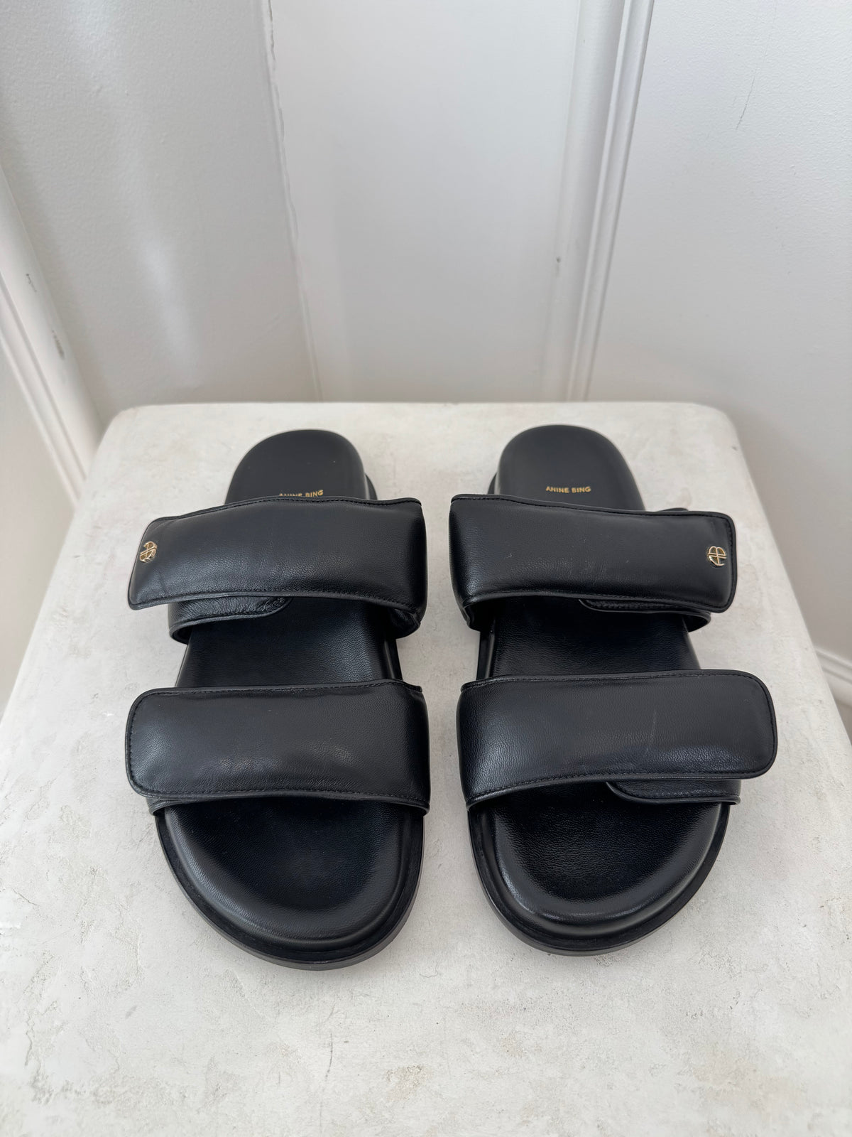 Anine Bing Black Puffy Slides, 39