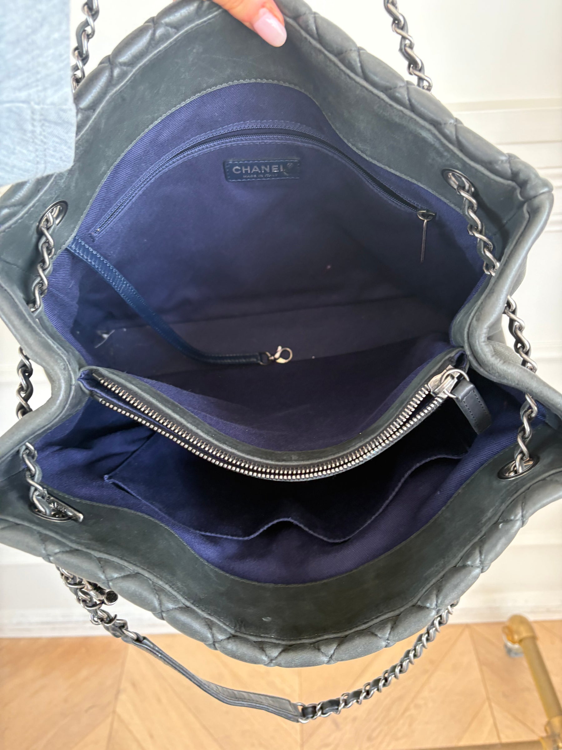 Chanel Charcoal Quilted Leather Shopper Tote