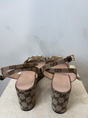 Gucci Canvas Monogram Platform Wedges, 38