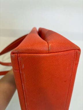 Chanel Orange Caviar Leather Logo Shopper Tote