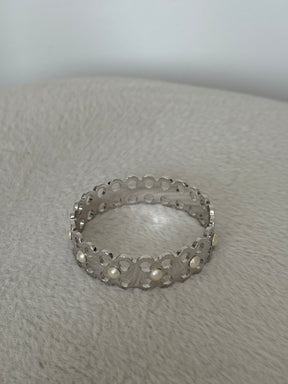 Louis Vuitton Silver Tone Bangle Pearl Embellished Bangle, S