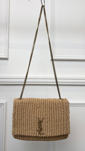 Saint Laurent Raffia Envelope Shoulder Bag Cassandre Logo Chain Strap