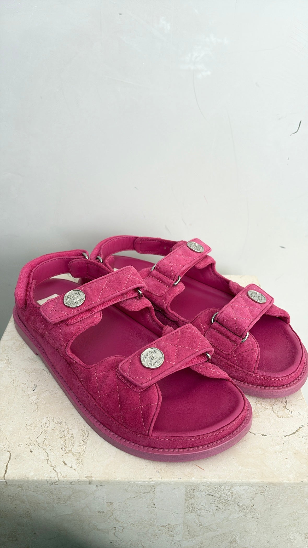 Chanel Pink Suede Quilted Dad Sandals, 40.5C