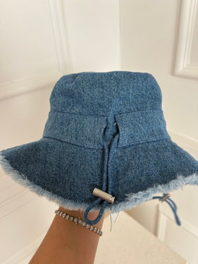 Jacquemus Blue Denim Logo Bucket Hat, 56