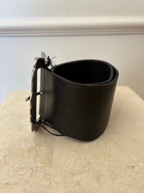 Isabel Marant Wide Leather Belt Black And Silver, 70 cm