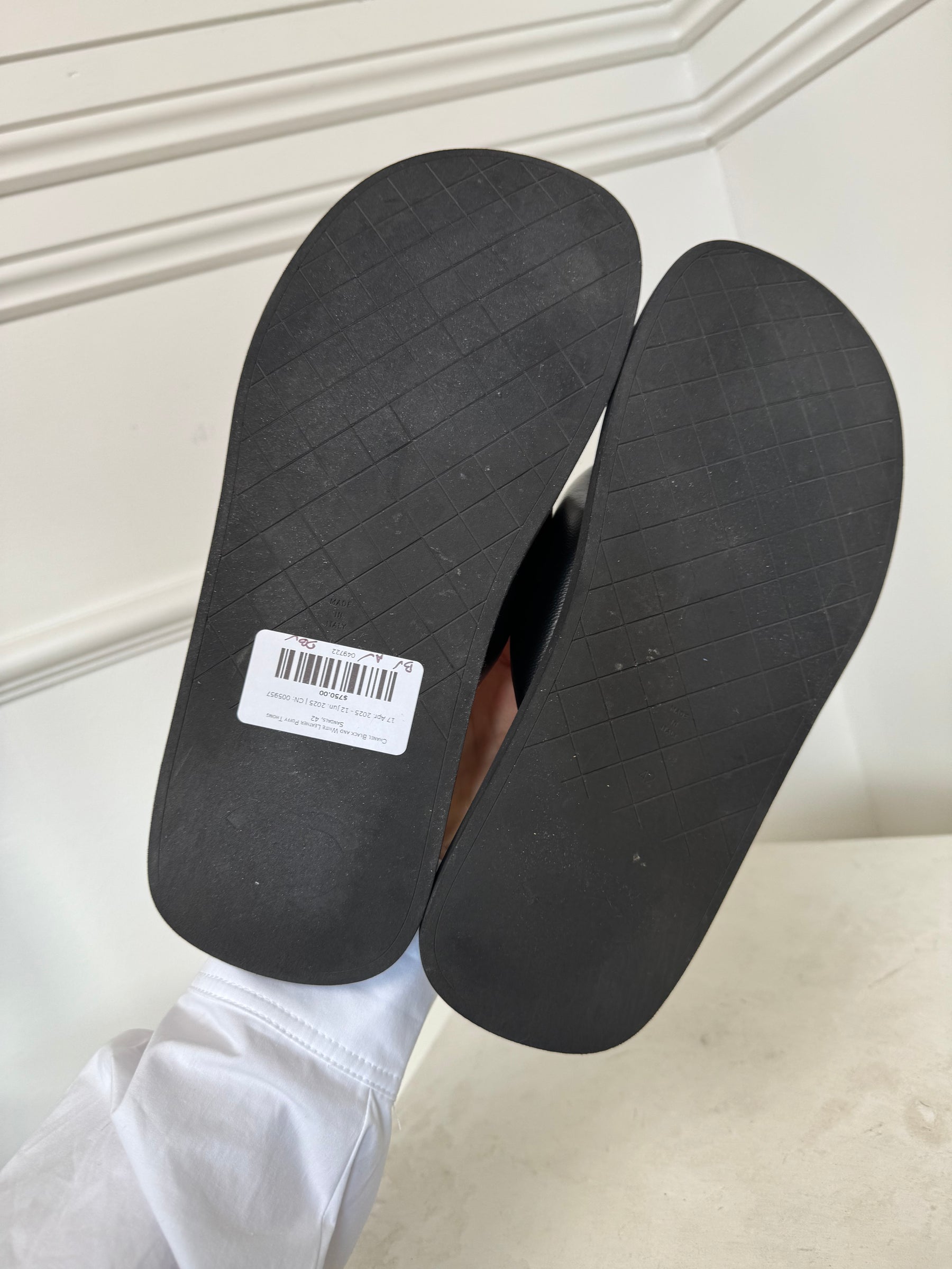 Chanel Black and White Leather Puffy Thong Sandals, 42