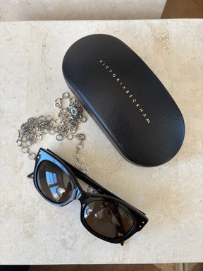 Victoria Beckham Black Wayfarer Sunglasses with Silver Chain