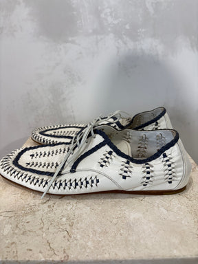 Prada Leather Lace Ups White and Navy, 40