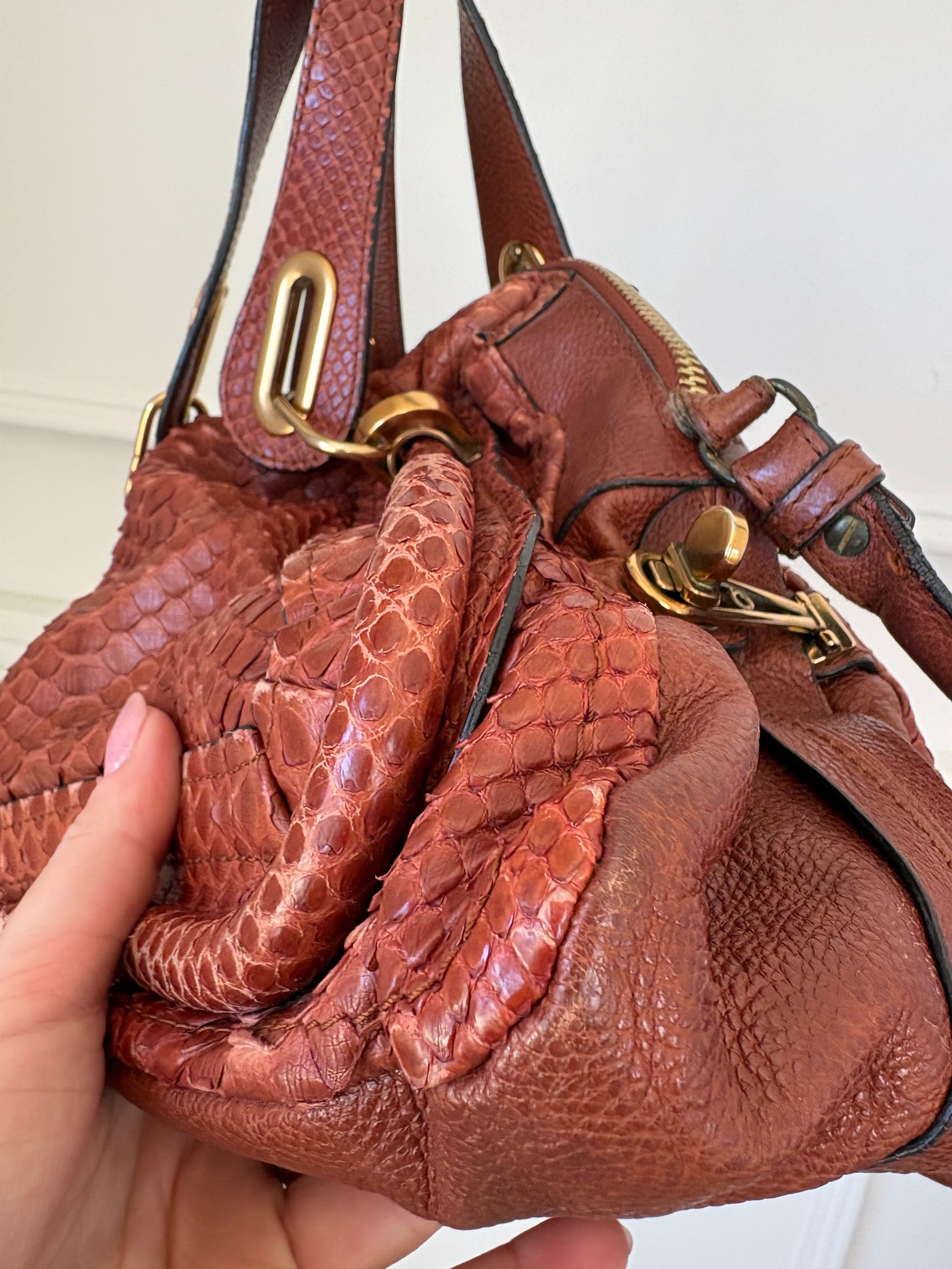 Chloé Chestnut Python and Leather Paraty Tote Bag