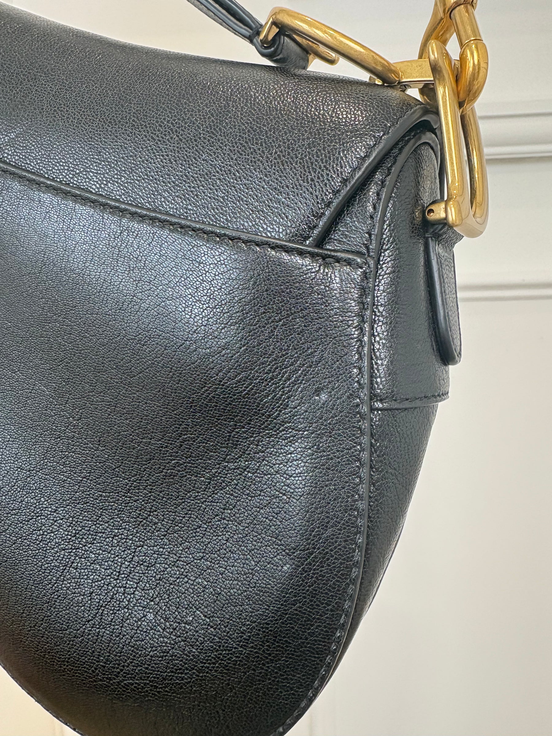 Dior Saddle Bag With Strap Black Grained Leather