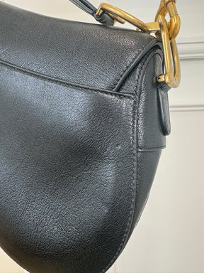 Dior Saddle Bag With Strap Black Grained Leather