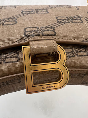 Balenciaga Taupe and Black Leather Monogram Hourglass Mini Bag