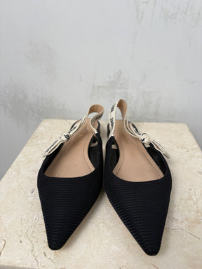 Dior Black Technical J'adior Slingback Flats, 36.5
