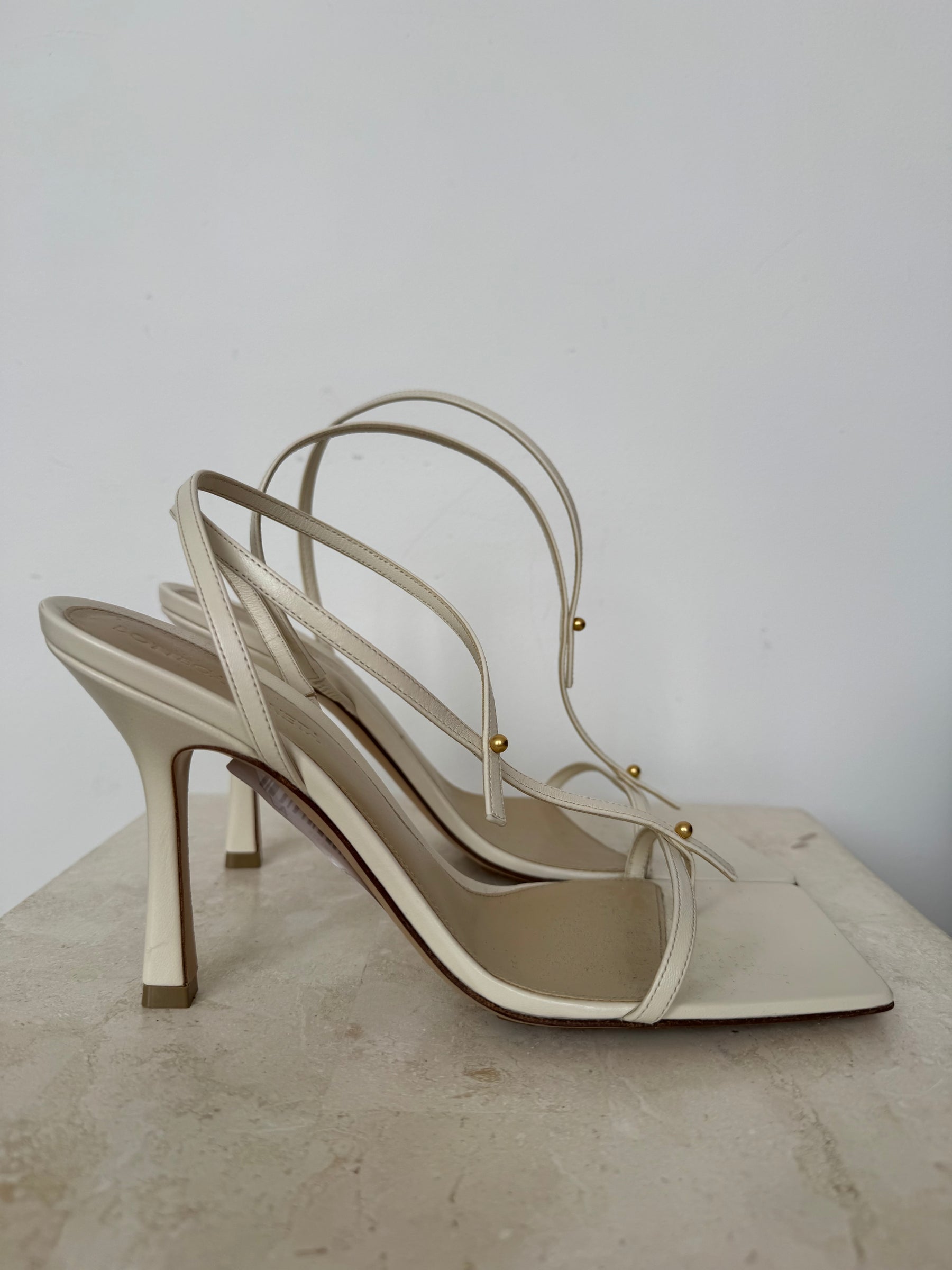 Bottega Veneta Cream Strappy Heels, 38