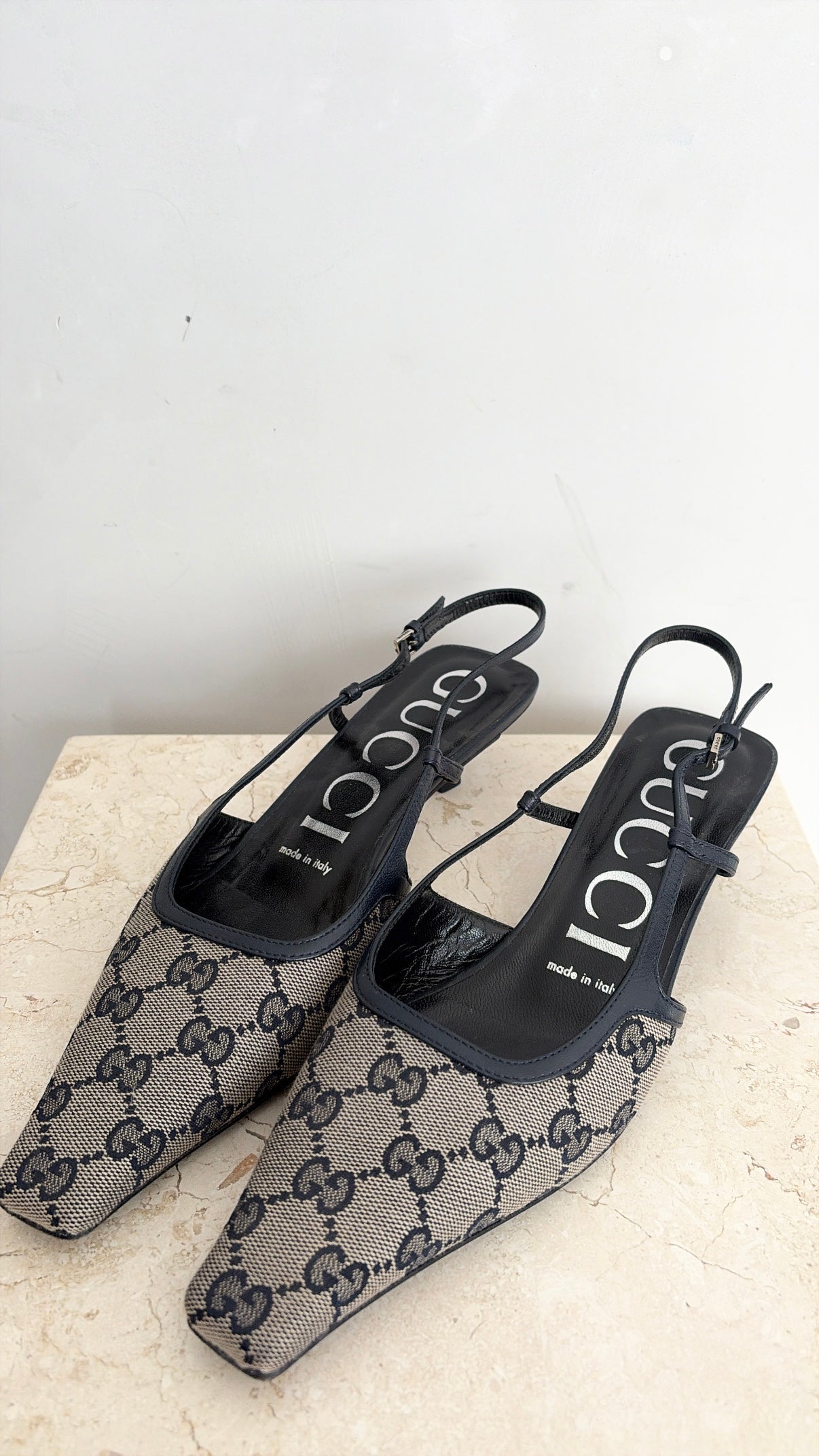 Gucci Canvas Logo Slingback Pumps Navy, 38