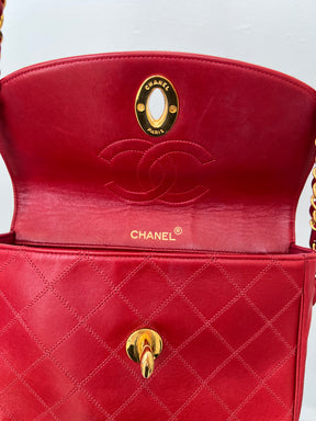 Chanel Timeless Classique Red Leather Shoulder Bag Gold Hardware