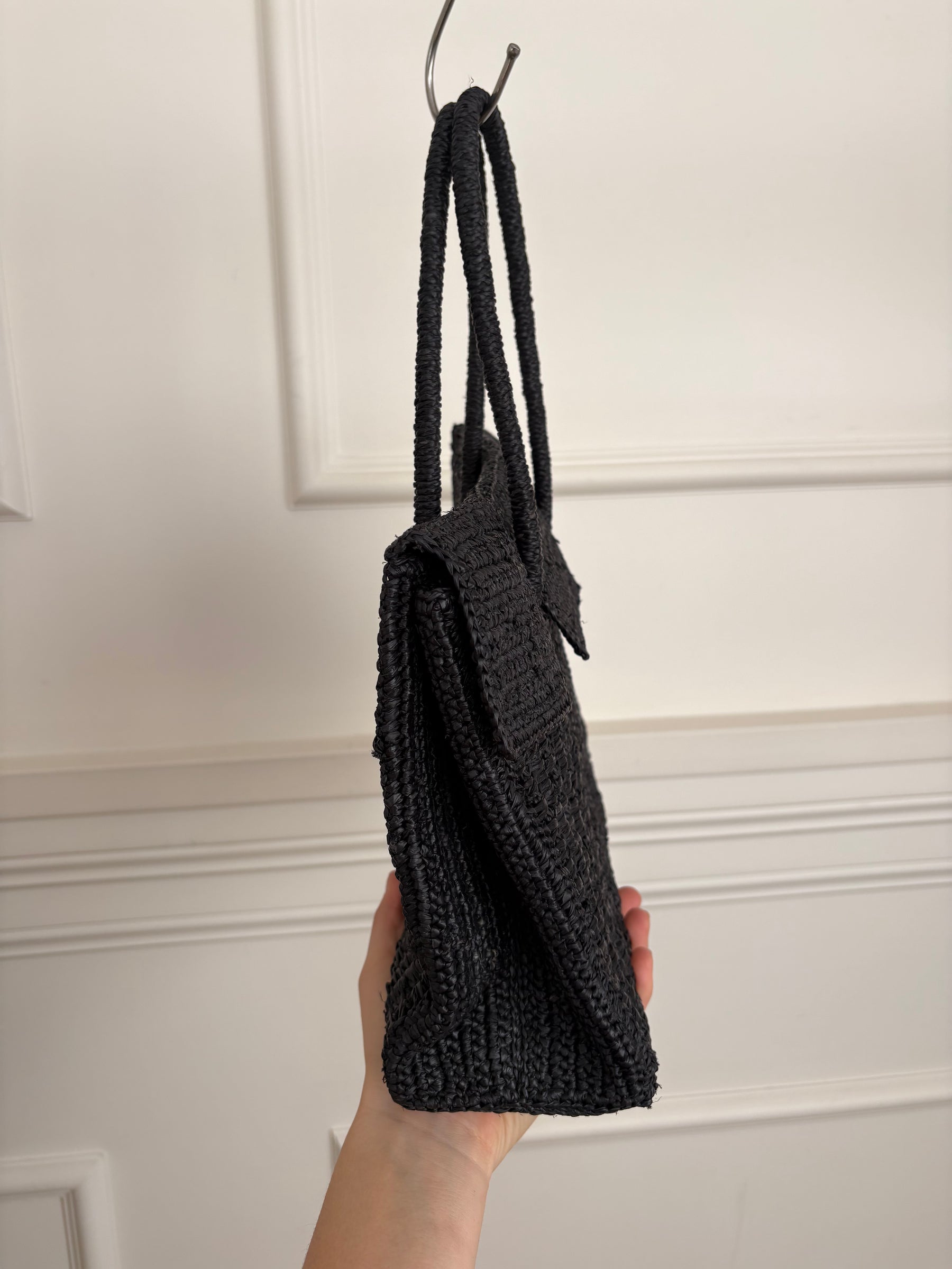 Maison N.H Paris Mini Dahlia Raffia Bag Black