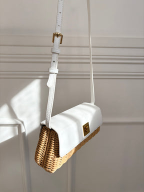 Sparrows Weave The Cross Body Wicker And Leather Clutch In Ivory