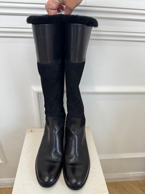 Chanel Black Leather and Suede Knee High Boots, 41