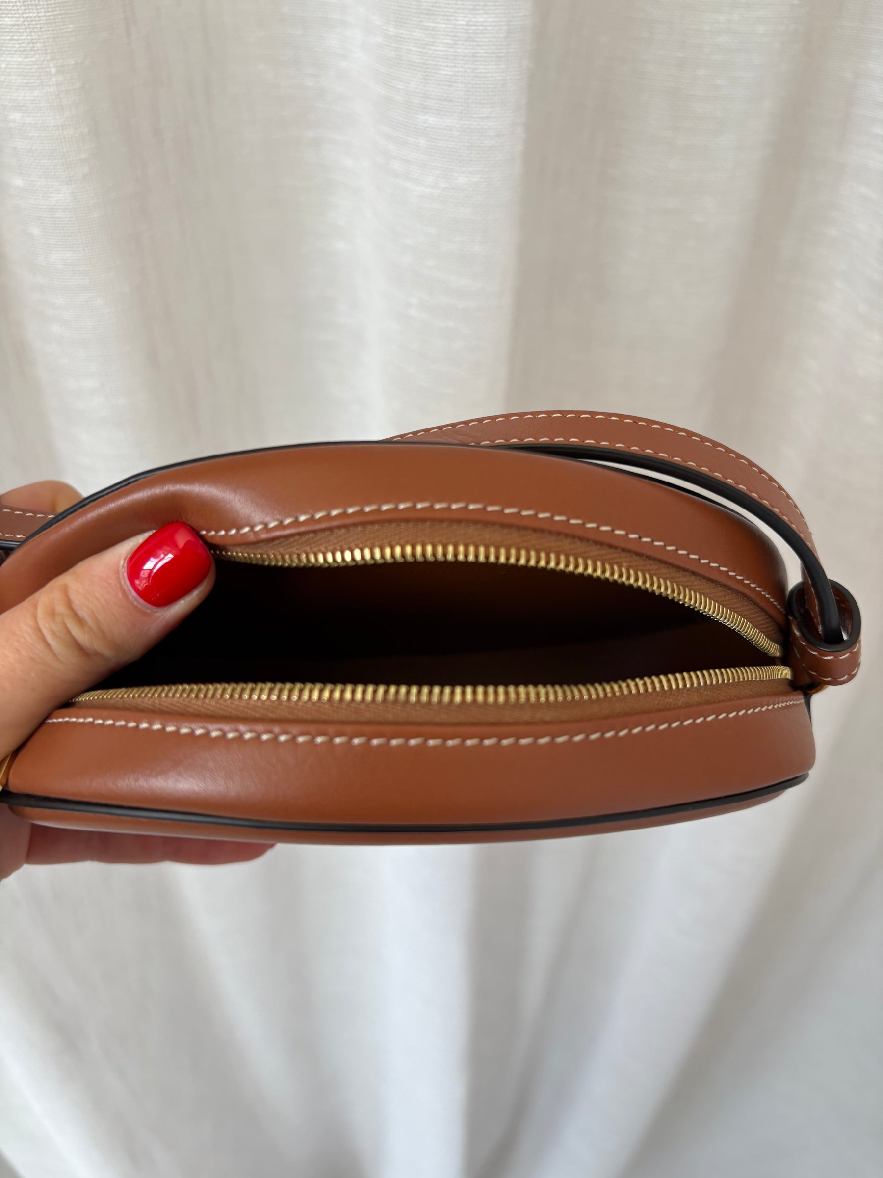 Celine Tan Leather and Canvas Oval Triomphe Bag